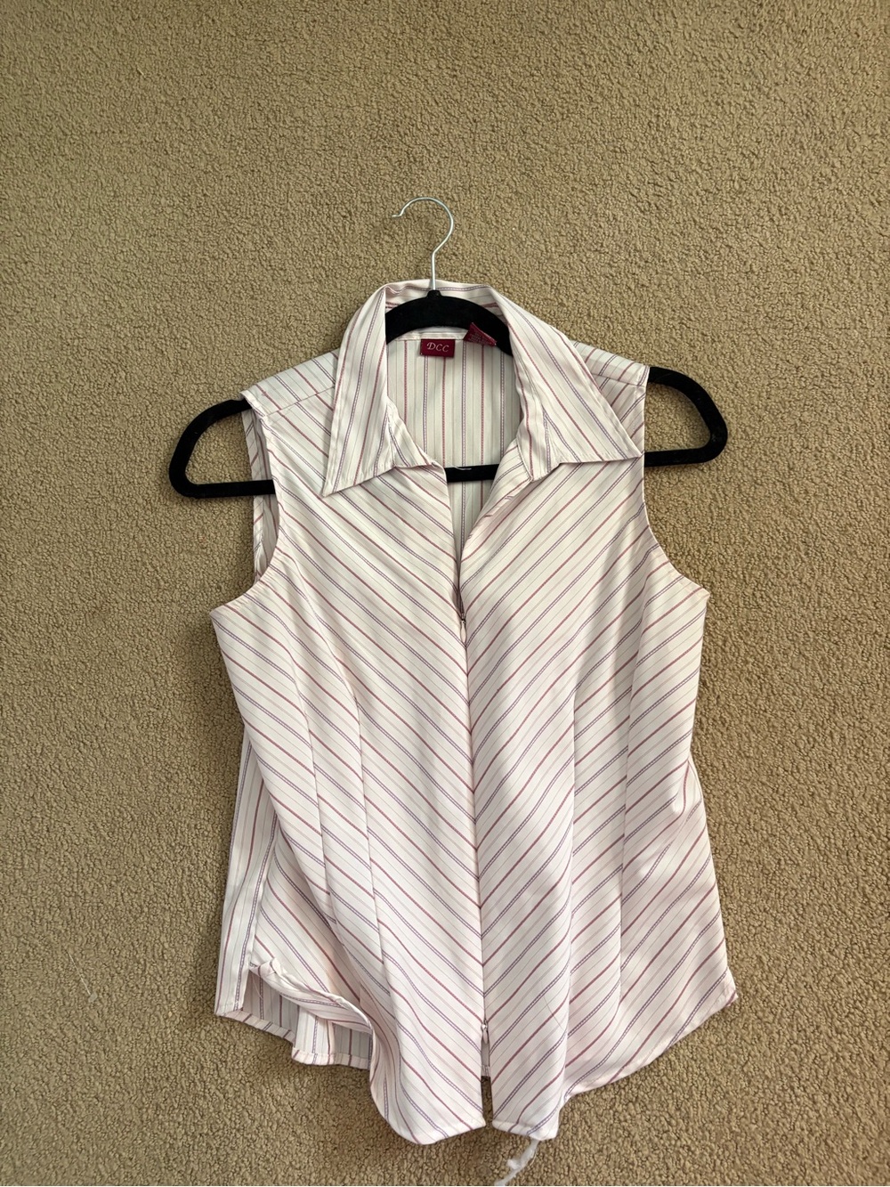 DC Sleeveless Striped Button-Down Shirt in Pink and White